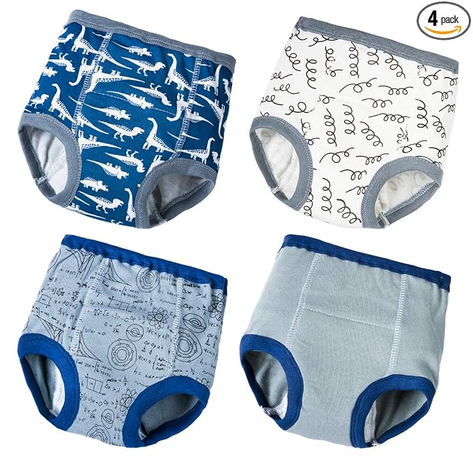 Joyo roy 4Pcs Potty Training Underwear for Boys 100% Cotton Soft Super Absorption Thick Padded Toilet Training Pants Comfortable Toddler Underwear Boys 3T Waterproof Pee Pants with Potty Sticker Chart