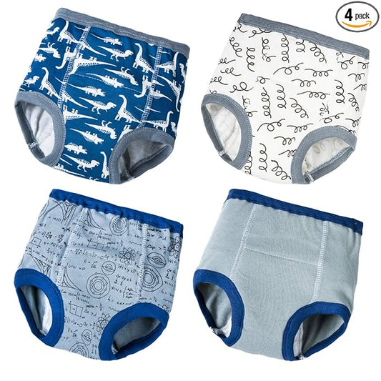 Joyo roy 4Pcs Potty Training Underwear for Boys 100% Cotton Soft Super Absorption Thick Padded Toilet Training Pants Comfortable Waterproof Toddler Underwear Boys 5T Pee Pants with Potty Sticker Chart