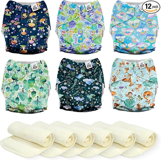 Mama Koala 3.0 Cloth Diapers for Babies, One Size Washable and Reusable Pocket Diapers for Newborns and Toddlers (Forest & Sky)