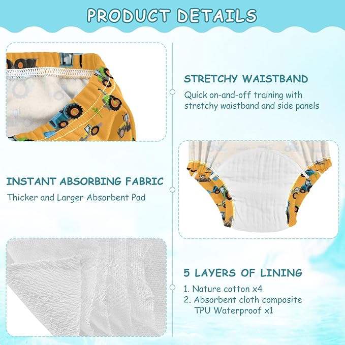 Baby Girls Training Potty Underwear Leakproof Bed Wetting Underpants for Kids 5T Colorful Tractors