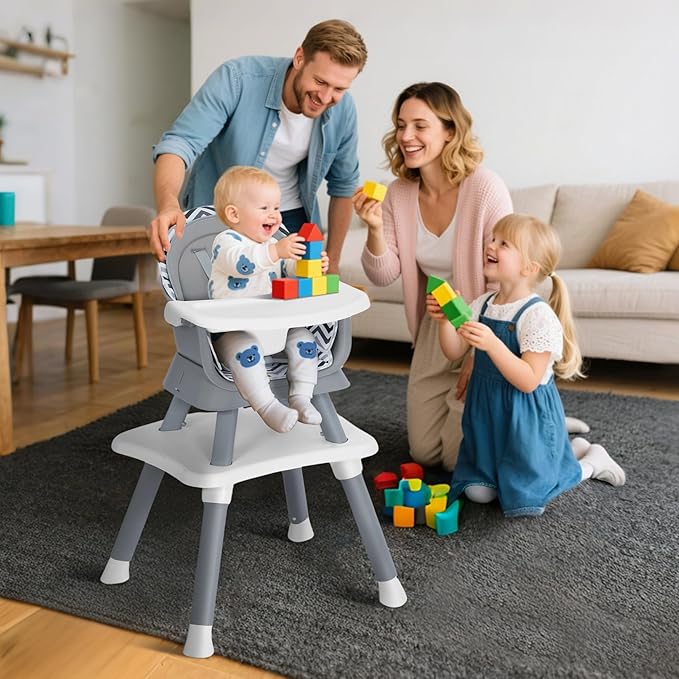TODEFULL Baby High Chair, 8 in 1 Convertible Highchairs for Babies and Toddlers, Children Dining Booster Seat/Kids Building Block Table for Girls Boys, Baby Seat with Removable Tray, Chevron