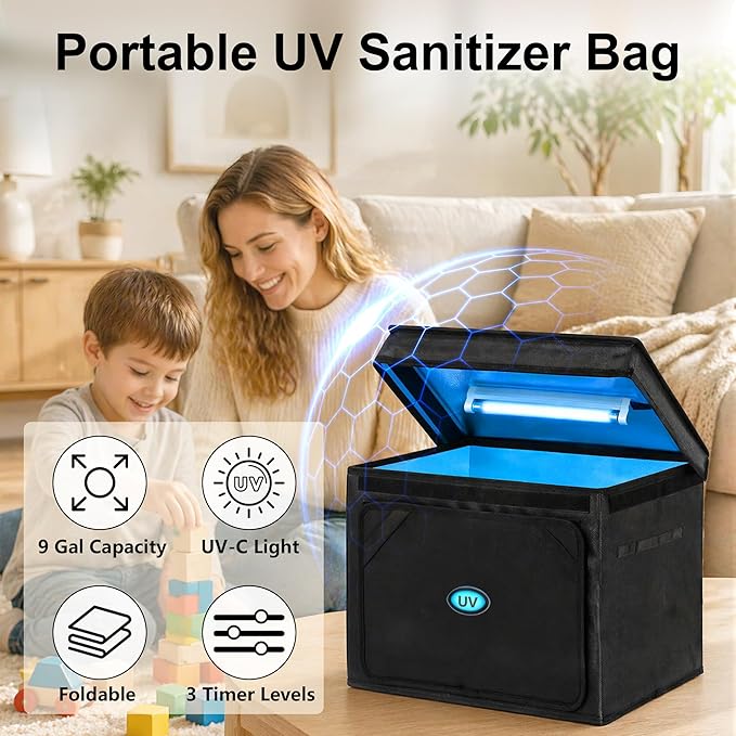 Large UV Sanitizer Box, 36L Portable Sanitizing and Cleaning Machine with 3-Level Timer, O-zone Foldable UV Cleaner Box for Household Use Like Phone, Towel, Key, Etc. with O-zone