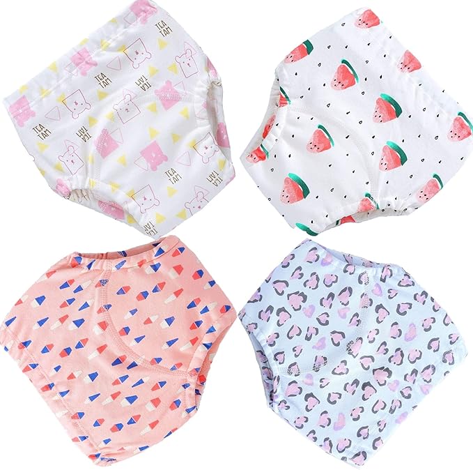 4 Pack Cotton Potty Training Pants for Boys Girls, Learning Designs Training Underwear Pants 12M-4T