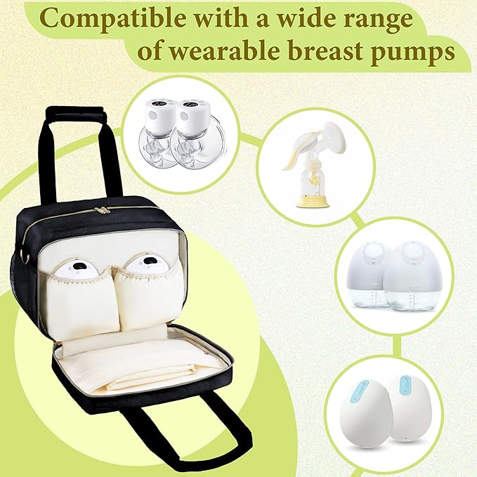 Breastmilk Cooler Bag with Ice Pack, Wearable Breast Pump Storage Bag, Insulated Bottle Travel Bag Compatible with Momcozy/Elvie/Willow, Fits 6 Baby Bottles up to 9 Ounce with Shoulder Strap, Black
