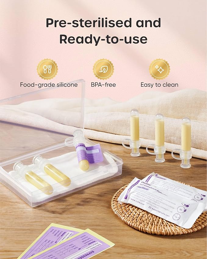 Nuliie Colostrum Collector Kit 7ml/12pcs, Leakproof, Reusable Breast Milk Collector, Heat & Freezer Resistant, BPA-Free, With Cotton Cloth Wipe, Storage Case, Cleaning Brush -Ready-to-Use for Newborns