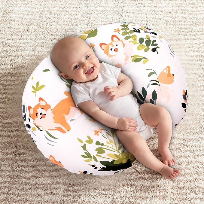 Cloele Nursing Pillow Cover for Breastfeeding Pillows - Dog Breastfeeding Pillow Slipcovers for Baby Boys & Girls Ultra Soft Infant Nursing Pillowcase for Newborn - Dog and Green Leaf