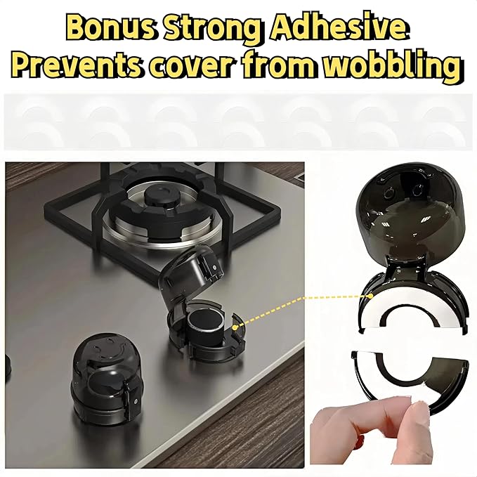 Stove Knob Safety Covers for Child (5 Pack, Black) - Universal Gas Stove Knob Locks, Heat-Resistant,Dual-Key Design,Easy Install with Strong Adhesive Tape,Fits Most Stove Knobs