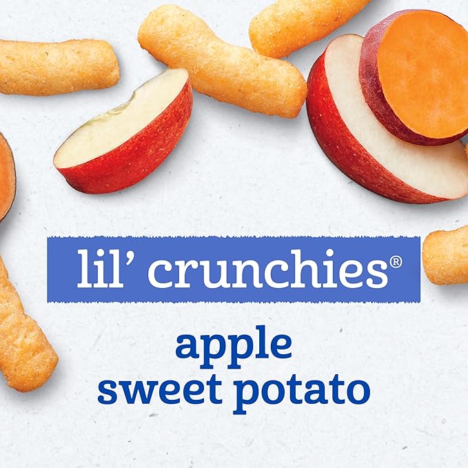 Gerber Stage 3 Baby Food Snacks, Apple Sweet Potato Lil' Crunchies, Snacks for Babies, Baby Led Feeding, 6-Pack
