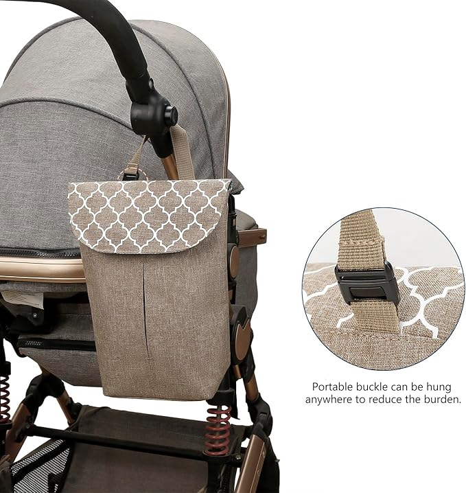 MOMIGO Wet Dry Bags for Baby Wipes Diapers - Reusable, Washable for Stroller, Diapers, Toiletries with Wipes and Diapers Drawing Opening (Brown)