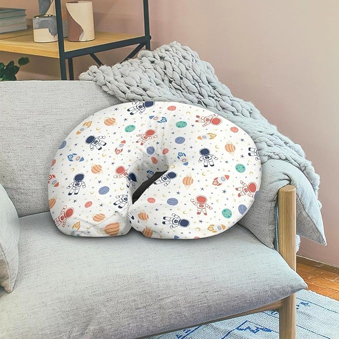 Breastfeeding Pillow Slipcover for Baby with Cartoon Astronaut and Rocket Stretchy Removable Nursing Covers for Breastfeeding Pillows Ultra Soft Newborn Feeding Pillow Cover