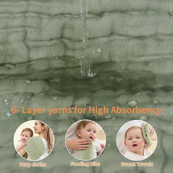 Muslin Burp Cloths Sets Newborn Baby Boy Essentials Must Haves 100% Cotton 10 Pack 20" X 10",6-Layer Baby Bibs & Burp Cloths for Baby Drool and Messes - Soft (APRICOT11, 10 - Pack 20"X10")