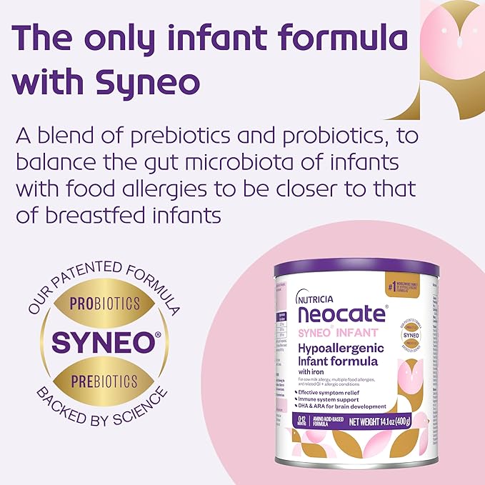 Neocate Syneo Infant - Hypoallergenic, Dairy-free, Amino Acid-Based Baby Formula with Prebiotic Fiber, Probiotics & DHA/ARA - Food Allergy-Friendly Formula - 14.1 oz (Pack of 4)