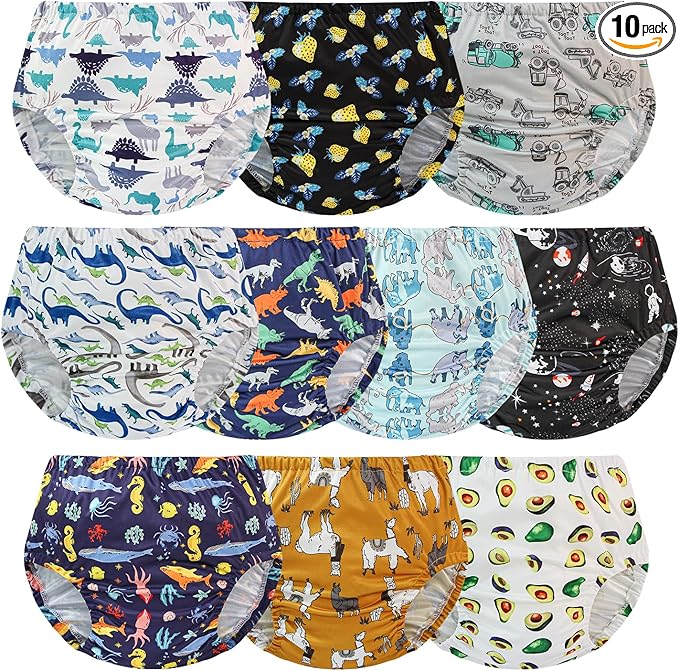 EZ Moms 10 Pack Reusable Diaper Covers for Boys Soft Rubber Underwear for Toddlers Waterproof Plastic Training Pants for Toddlers Breathable Plastic Underwear Covers for Potty Training Boys 4T