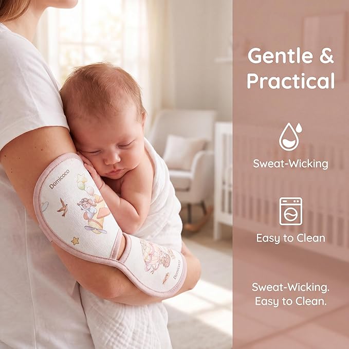 Breathable Cooling Nursing Arm Pad - Natural Tencel Ramie Baby Holding Arm Mat for Newborn, Non-Sticky Sweat Arm Rest Pad for Infant Breastfeeding in Summer, Pink Rabbit Pattern