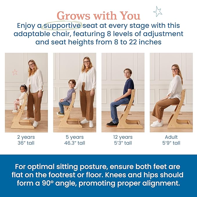 ECR4Kids Grows with Me Chair, Transitional Chair, Natural