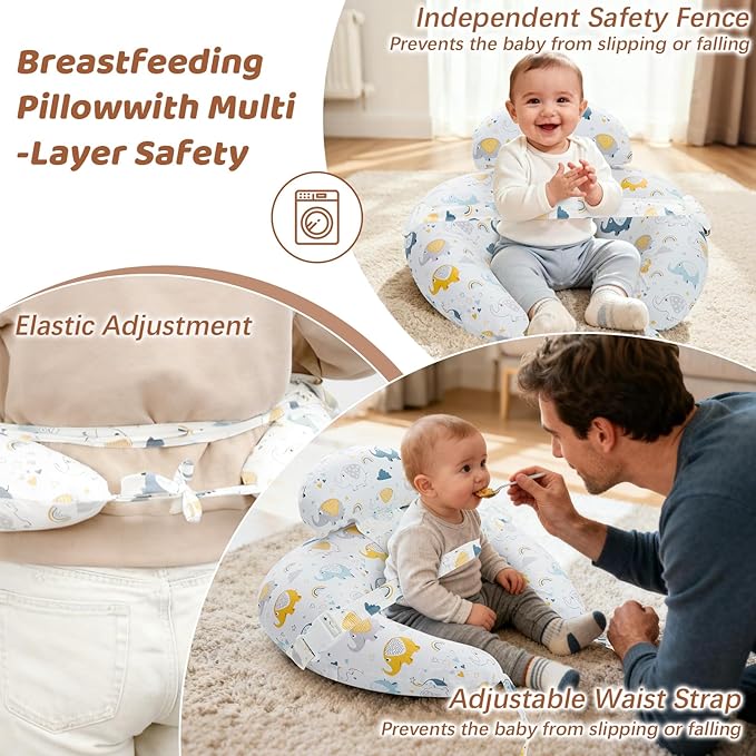 KAKIBLIN Nursing Pillow, Inflatable Breastfeeding Pillows, Hands-Free Feeding Pillow for Back Pain Relief with Waist Strap, Travel Nursing Pillow, Breastfeeding Bottle Support for Baby Girl Boy