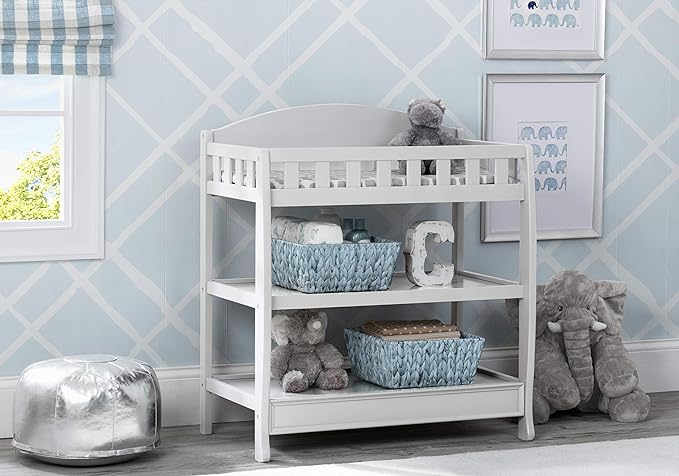 Delta Children Infant Changing Table with Pad, White & Foam Contoured Changing Pad with Waterproof Cover