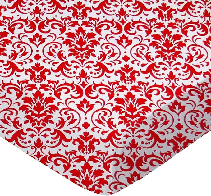 SheetWorld Baby Fitted Changing Pad Cover Sheet 16 x 33 inches, 100% Cotton Woven Sheet, Unisex Boy Girl, Red Damask, Made in USA