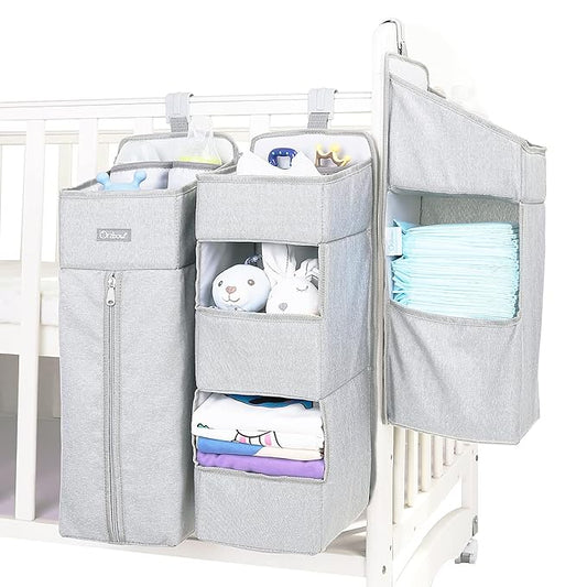 Orzbow 3-in-1 Hanging Diaper Organization Storage for Baby Essentials | Nursery Organizer and Baby Diaper Caddy | Hang on Crib, Changing Table or Wall, Light Gray