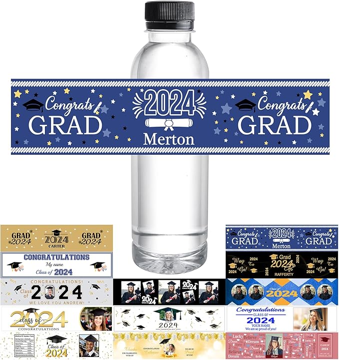 Personalized Water Bottle Labels for Graduation - Custom Name Stickers, Waterproof Printable Photo Labels, Graduation Gifts - 50 Pcs