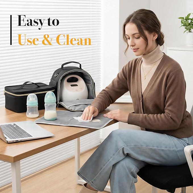 Large Breast Pump Bag for Spectra S1 S2, Double Layer Removable Breast Milk Cooler Bag with 10 Gel Ice Packs & Waterproof Mat, Wearable Pumping Bags for Work Travel & Family, Black