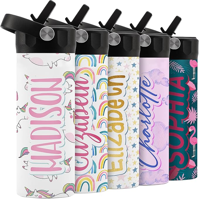 Personalized Water Bottle for Kids - 14 oz - 14 Design Options, Custom Water Bottle for Children - Unicorn Gifts for Girls, Teens - BPA FREE, Double-Wall Insulation - Unicorn