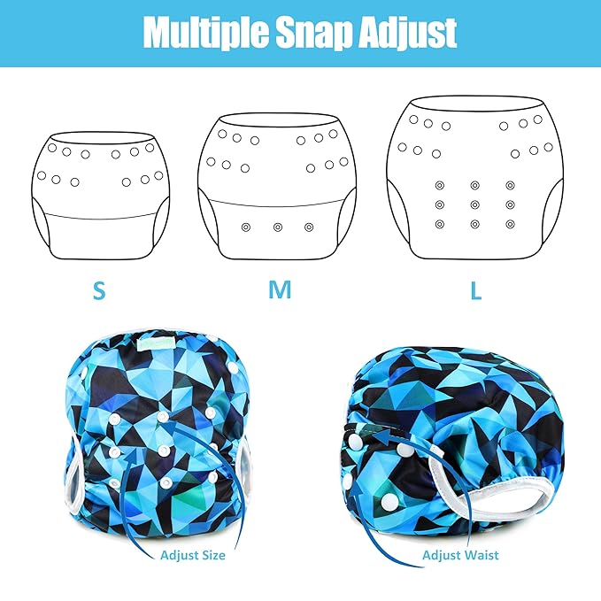 wegreeco Baby & Toddler Snap One Size Adjustable Reusable Baby Swim Diaper (Abstract Geometrical Blue, Large, 3 Pack)