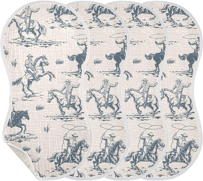 Cowboys Horse Western Burp Cloths Baby Boys Girls Absorbent Soft Cotton Burping Cloths Rags 1 Pack