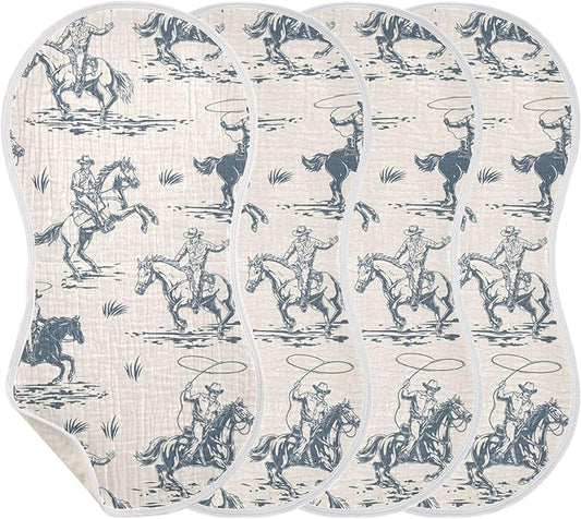 Cowboys Horse Western Burp Cloths Baby Boys Girls Absorbent Soft Cotton Burping Cloths Rags 4 Pack