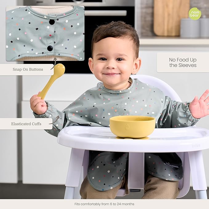 Waterproof Smock Baby Bibs for Eating (Boy or Girl 6-24 Months) - Toddler Long Sleeve Bib for Baby Led Weaning