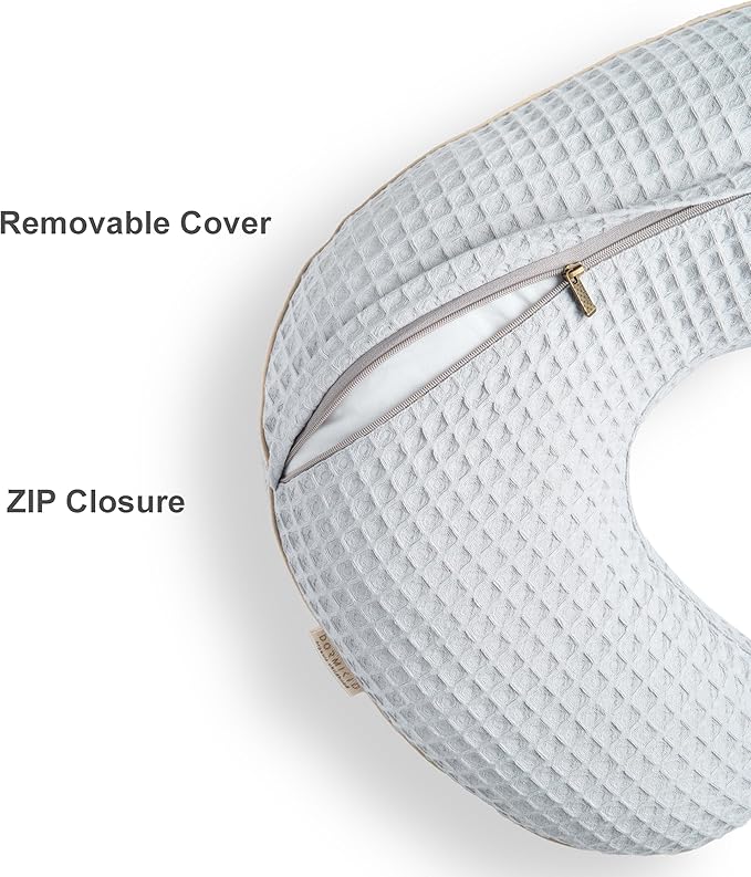 Organic Cover for Nursing Pillow • Premium Quality 100% Cotton Oeko-Tex Standard • Case for Breastfeeding and Bottle Feeding Pillow • Soft and Breathable • Only Cover (Slate Waffle)