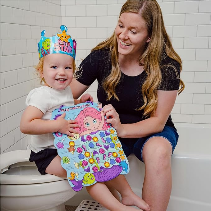 PUTSKA Potty Training Reward Chart for Girls with 35 Reusable Stickers – Potty Chart for Toddlers Girls - Reward Chart for Kids for Toilet Success - Mermaid