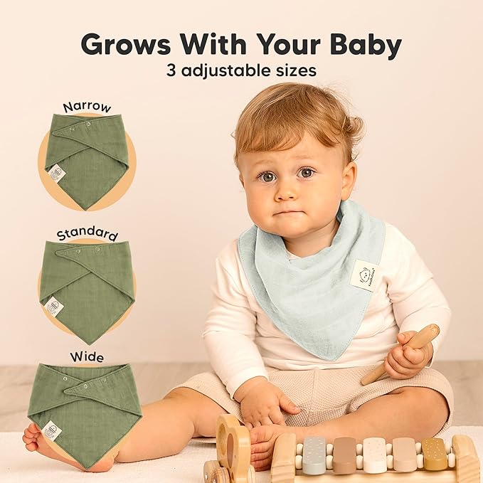 8-Pack Muslin Baby Bibs for Boys, Girls - Muslin Bandana Drool Bibs for Baby Girl & Boy, Drooling Newborn, Teething Toddler, Infant 0-36 Months, Soft Cotton Extra Absorbent (Pine)