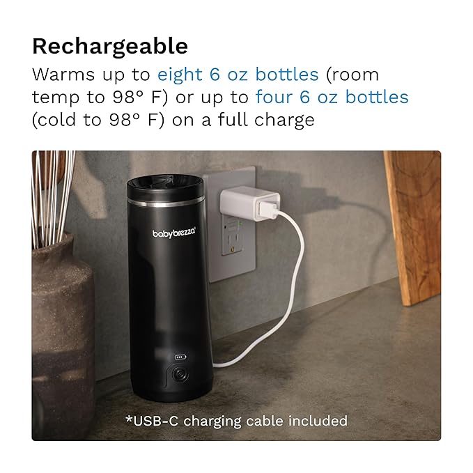 Baby Brezza Portable Warmer – 3X Faster Baby Bottle Warming - Travel Breastmilk and Formula Warmer - Safe, Even Heating - Up to 9oz - No Adapters, Black