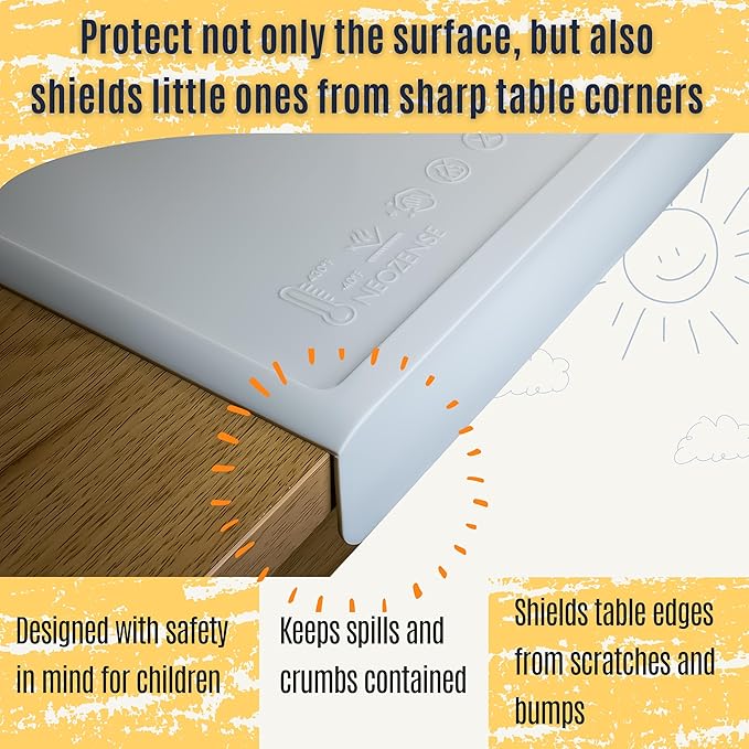Silicone Craft Mat for Painting, PlayDoh and Art Projects with Angle-Protective Safety Edge – Toddlers & Kids Placemat – Non-Slip & BPA-Free Food Mat – 1.5mm Thick, 24"x16", Cloud Gray