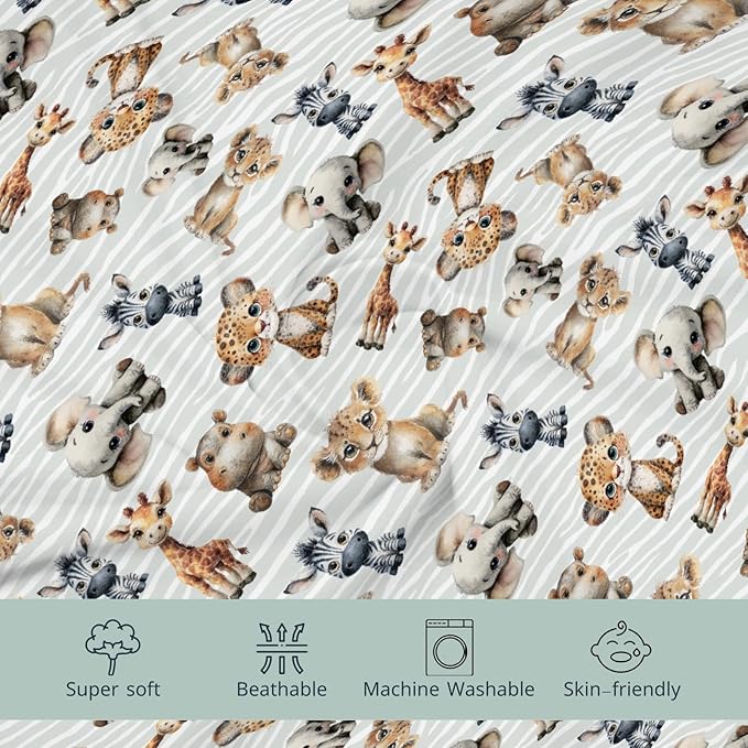 HawSkgFub African Safari Jungle Animals Changing Pad Cover Baby Girls Boys, Giraffe Elephant Leopard Lion Zebra Diaper Change Table Sheet, Soft Stretchy Safe Snug Fitted Changing Mat Fit 32"/34" x 16"