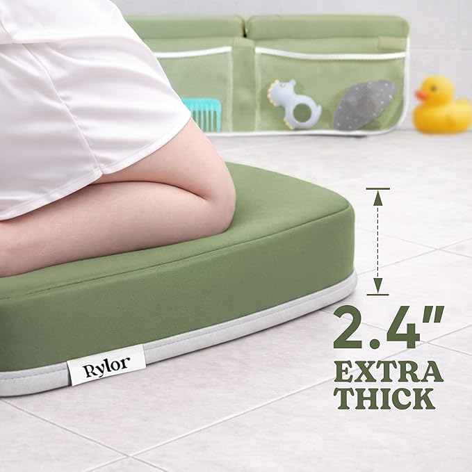 Rylor Premium Baby Bath Kneeler Mat & Elbow Rest Pad Set – Comfortable Bath Kneeler and Elbow Kneeling Rest Pad for Parents, Extra Long 26'', 2.4'' Thick, Non-Slip Support for Easy Bath Time (Green)