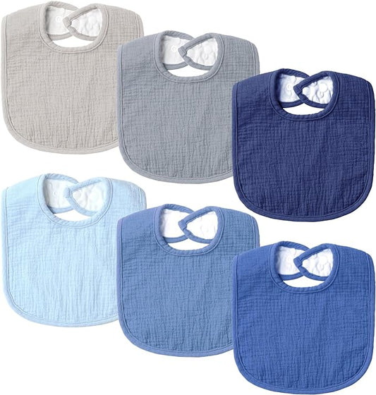 POIKSHARK 6-Pack Muslin Baby Bibs for Unisex Boys Girls, Cotton Baby Drool Bibs, Drooling and Teething Bibs for Infant