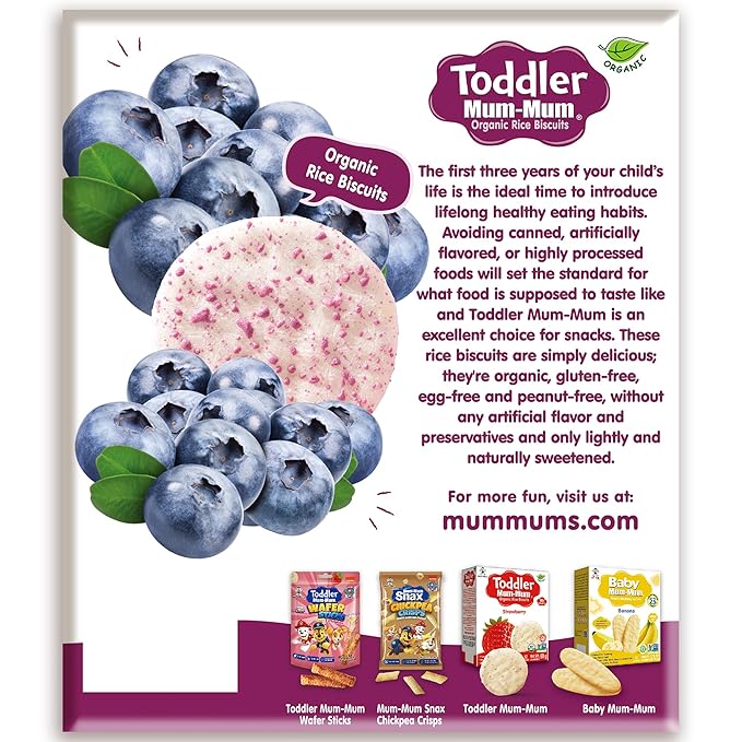 Toddler Mum-Mum Organic Rice Biscuits, Blueberry Paw Patrol | 24 Count (Pack of 6) | Gluten Free, Allergen Free, Non-GMO | Toddler Snacks, Rice Rusk, Cracker