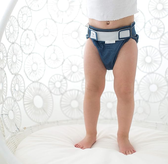 Amazing Baby Hybrid Cloth Diaper Cover with Pocket-Sling, Large, Sz 4 (22-40 lbs), Use Boosties Disposable or Reusable Inserts, Blue Jean, Set Includes Diaper Cover + Tri-fold Insert + Booster Pad