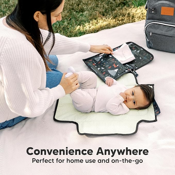 KeaBabies Portable Diaper Changing Pad, Travel, Car - Large Waterproof Baby Changing Mat, Wipeable, Padded, On The Go Travel Diaper Clutch Bag, Easy to Use Pockets for Newborn Essentials (Woods)