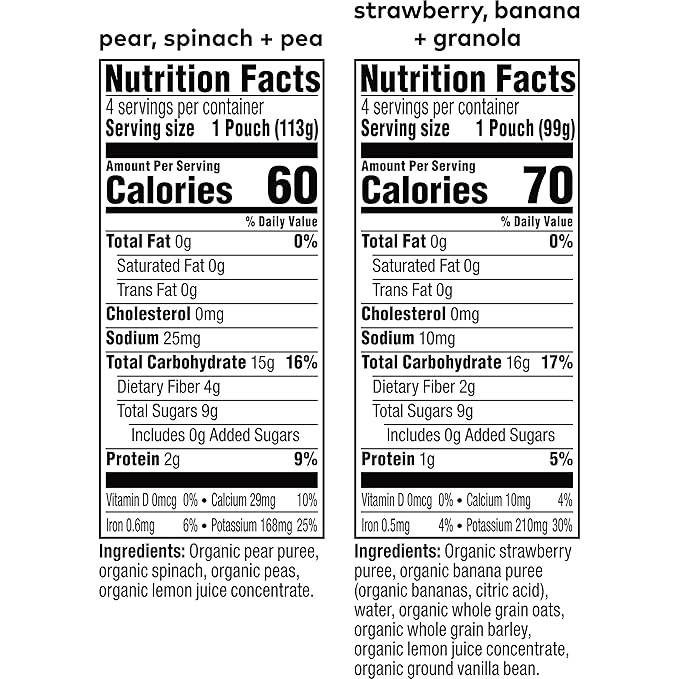Stage 2 Organic Baby Food - Fruit and Veggie Variety Pack - 3.5 oz and 4 oz Pouch (Pack of 8)