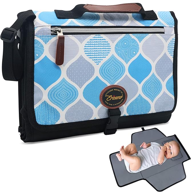 Portable Diaper Changing Pad Thick Soft Cushion Pillow - Travel Baby Mat Diaper Clutch Bag Detachable Wipes Pockets Baby Gift, Trellis Blue Grey Black