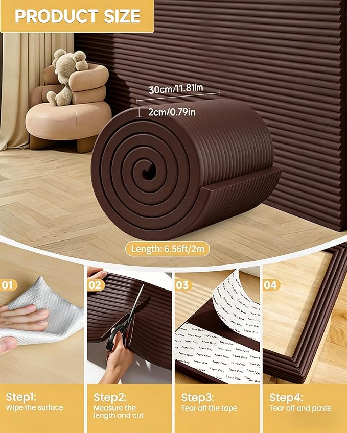 11.8''W Extra-Wide Edge Protector, 6.56FT 0.79''Th Baby Proofing Corner Guards, Safety Furniture Bumper, Pre-Taped, Thick Soft Rubber Foam Padding for Fireplace Table Stair Cabinet (Dark Coffee)