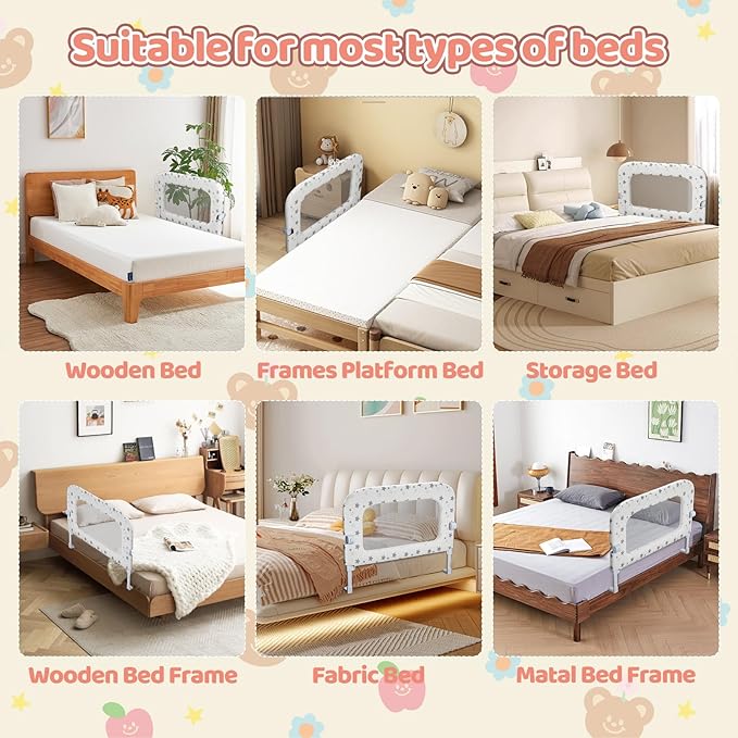 Bed Rail for Toddlers: 32" Foldable Toddler Bed Rails Bed Safety Rail, Height Adjustable Baby Bed Rail Guard for Crib Twin, Full, Queen Bunk Size Bed, Portable Bed Railing for Baby