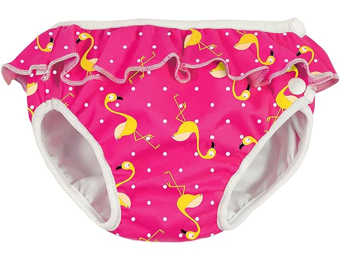Imse Vimse Reusable Swim Diaper for Baby and Toddler Girls with Ruffle and Snaps (Pink Flamingo, L 20-26 lbs)