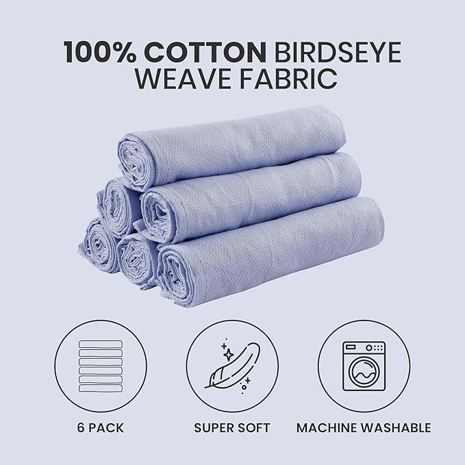 Deluxe 100% Natural Cotton Birdseye Cloth Diapers for Babies - Absorbent Cloth Diapers Burp Cloths - Chambray - 6 Pack