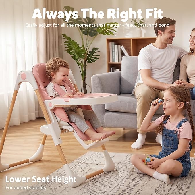 TODEFULL 3 in 1 Foldable Baby High Chair, Infant High Chairs for Babies and Toddlers, 6 Height & 5 Recline Adjustable Toddler Feeding Chair, 2 Tray Depth & 3 Footrest Angles, 2 Built-in Wheels, Black