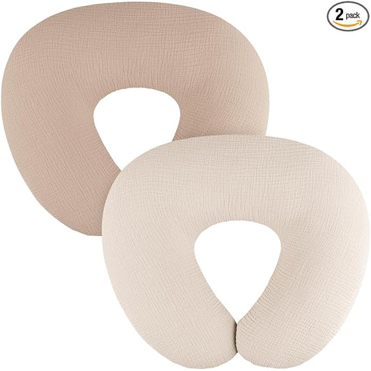 MairMore 2-Pack Muslin Nursing Pillow Covers, Breathable 100% Cotton Breastfeeding Pillow Slipcovers for Standard Nursing Pillows, Soft Covers for Baby Girls and Boys with Zipper