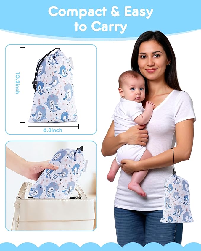High Chair Cover Portable with 3-Point Harness, Waterproof Baby Seat Cover for Restaurant Travel Home Use, Machine Washable, Fits Wooden Chairs (Blue Whale)
